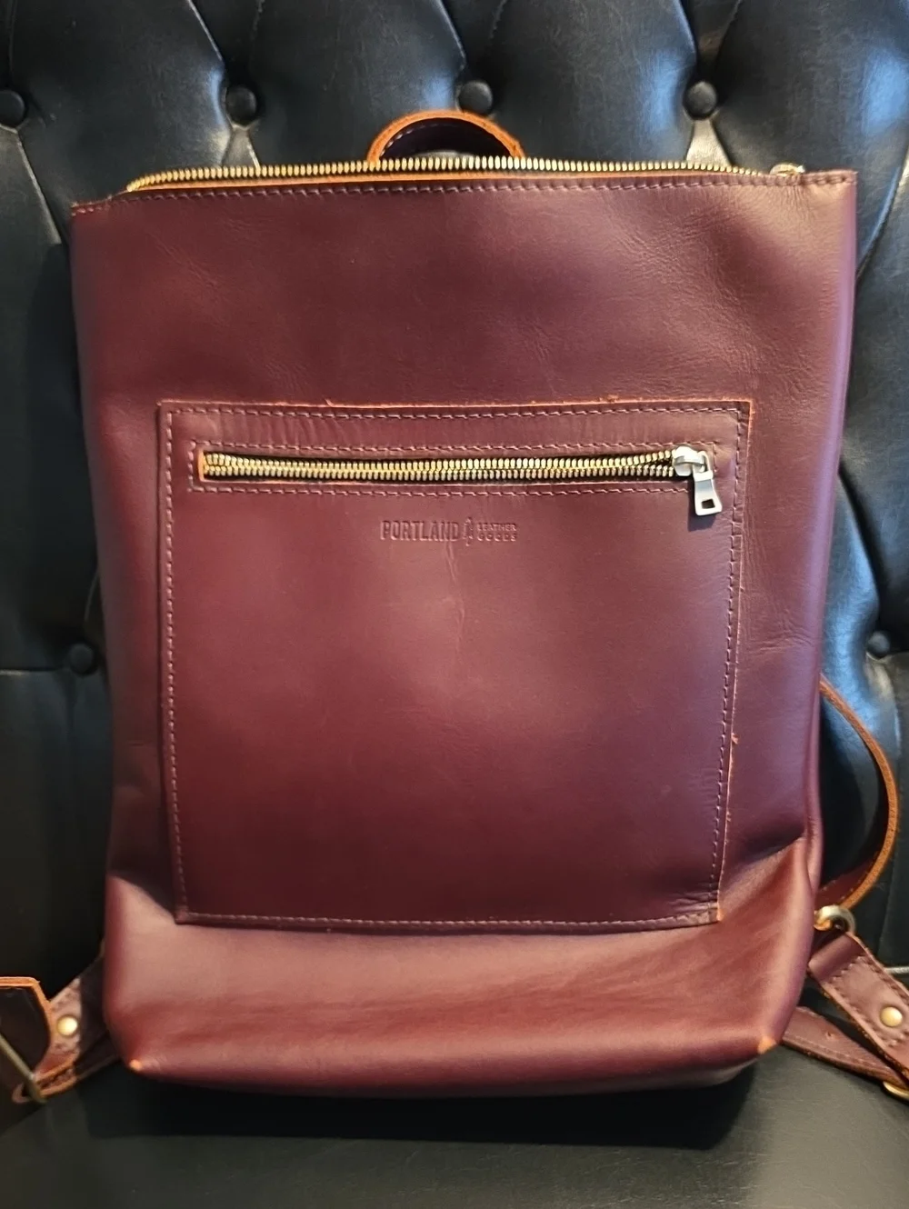 Portland Leather Maroon Men's Leather Backpack with Gold Zipper